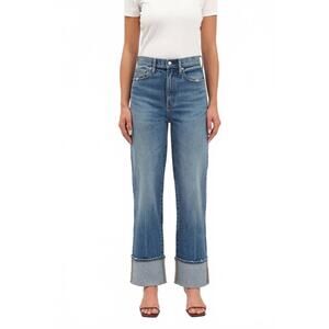 Blue Wide Leg Cuffed Jeans - Women
